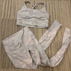 Lululemon incognito camo alpine white energy bra and wunder under leggings set